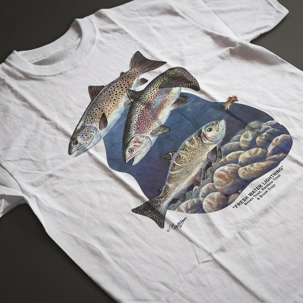 Style 90S Trout Fresh Water Lightning Angler Fly Fishing T Shirt